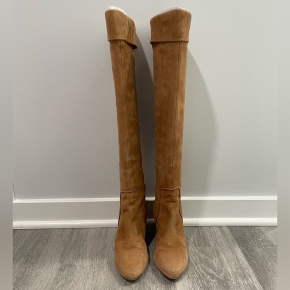 Michael Kors camel suede wedge slouchy knee boots - Picture 5 of 14